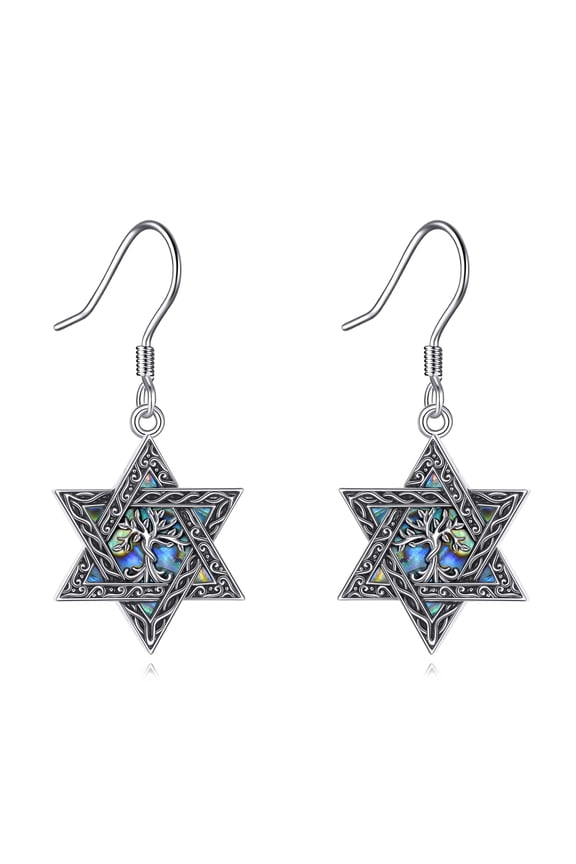 Star of David Earring for Women Sterling Silver Tree of Life Abalone Shell Jewish Jewelry(tree)