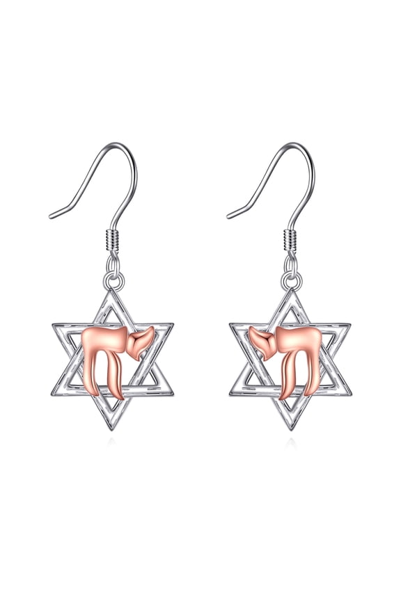 Star of David Earrings for Women Hebrew Chai (Life) Earring Sterling Silver Jewish Token Jewelry Gift