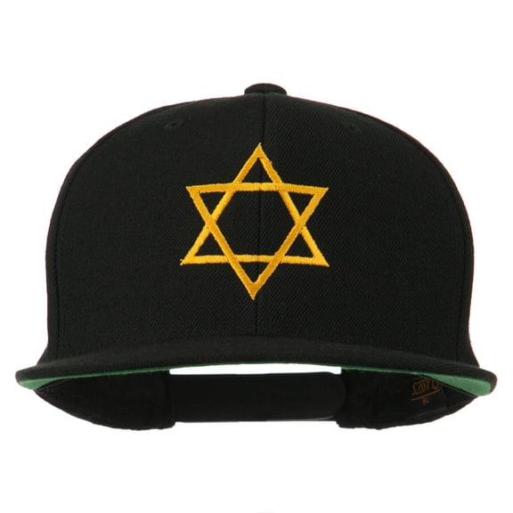 Star of David Embroidered Flat Bill Cap - Black OSFM