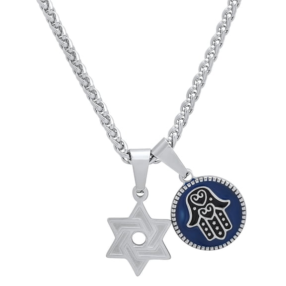 Star of David + Hamsa Double Pendant Necklace