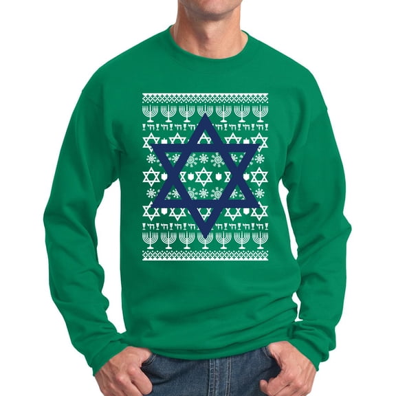 Star of David Hanukkah Sweatshirt Ugly Christmas Sweatshirt Kelly Green 2XL
