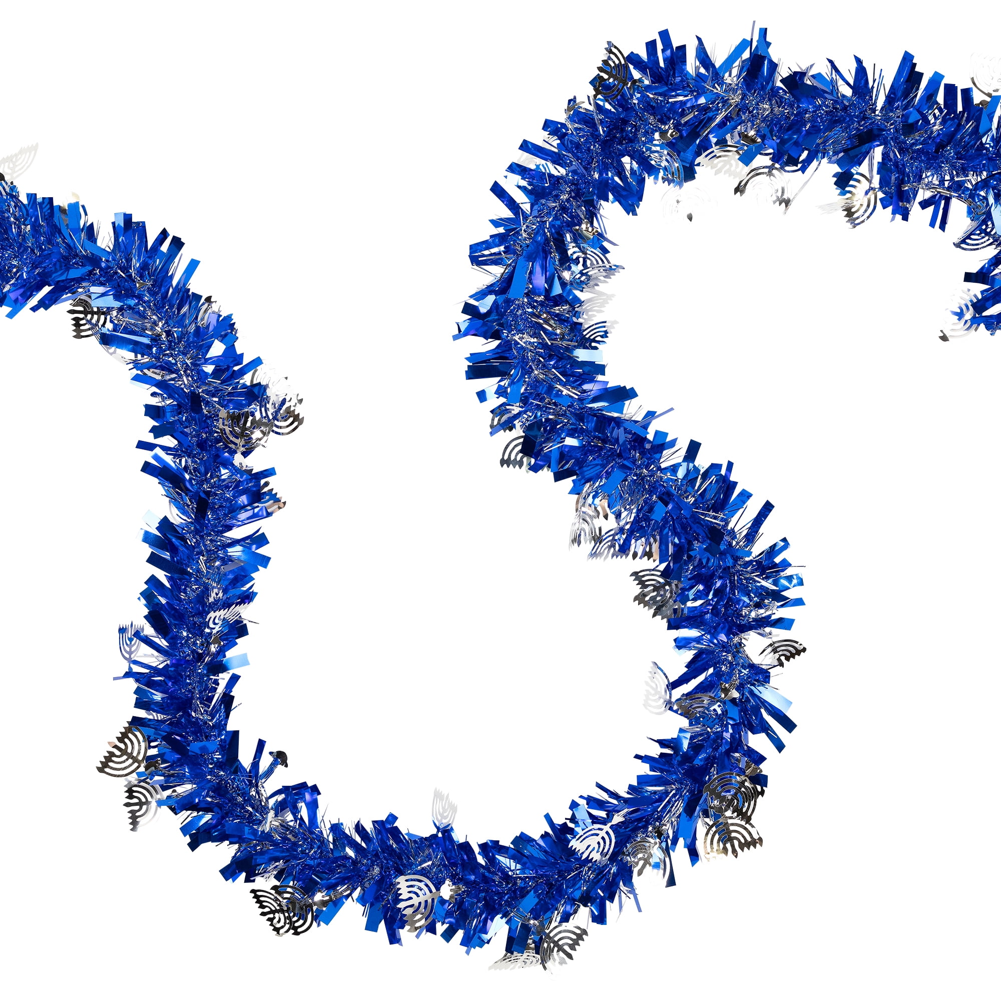 Star of David Hanukkah Tinsel Garland - 50' x 3.5" - Blue & Silver - Unlit