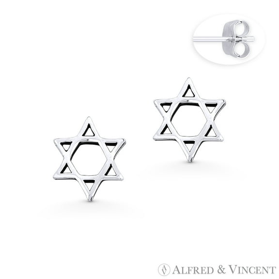 Star of David Jewish Charm Stud Earrings in Oxidized .925 Sterling Silver