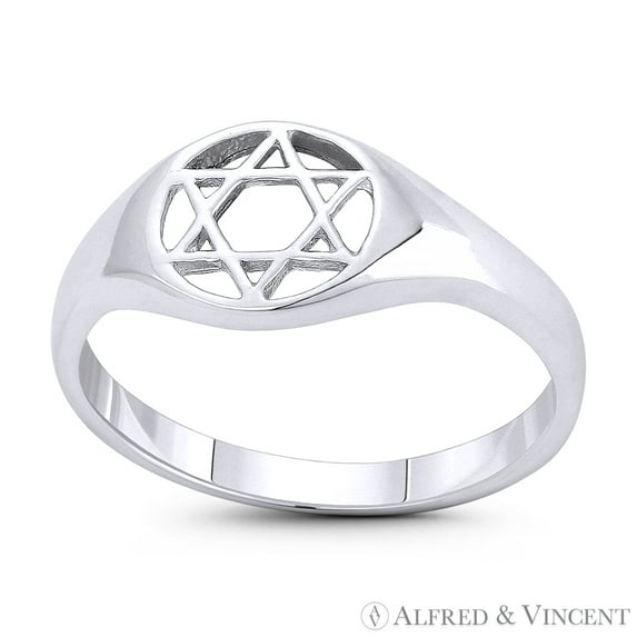 Star of David Jewish Emblem Religious Symbol Right-Hand Stackable Ring in .925 Sterling Silver