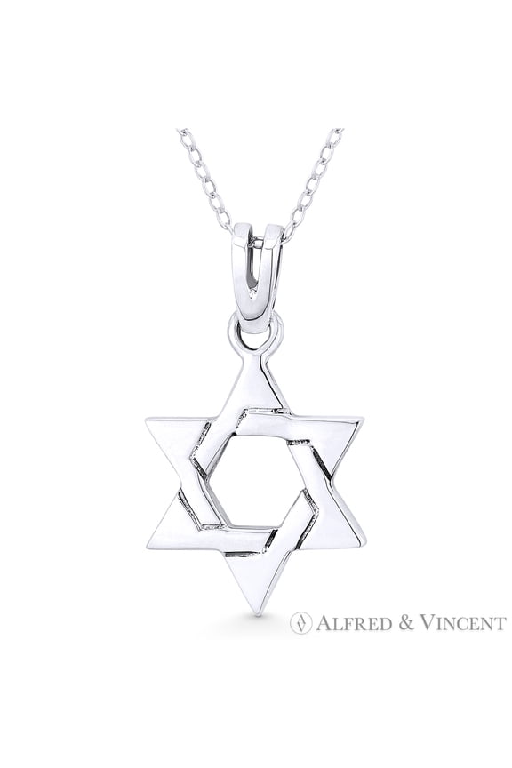 Star of David / Jewish Magen Charm Pendant & Chain Necklace in Oxidized .925 Sterling Silver