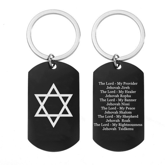 Star of David Keychain Stainless Steel Jewish Lord's Prayer Keyring Jews Jehovah Names of God Amulet Key Pendant for Israelite, Black