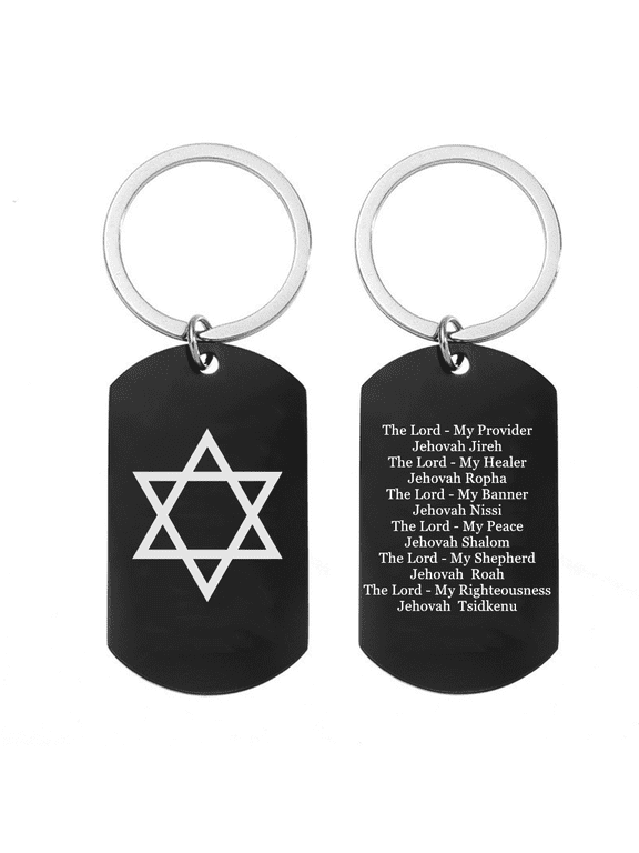 Star of David Keychain Stainless Steel Jewish Lord's Prayer Keyring Jews Jehovah Names of God Amulet Key Pendant for Israelite, Black