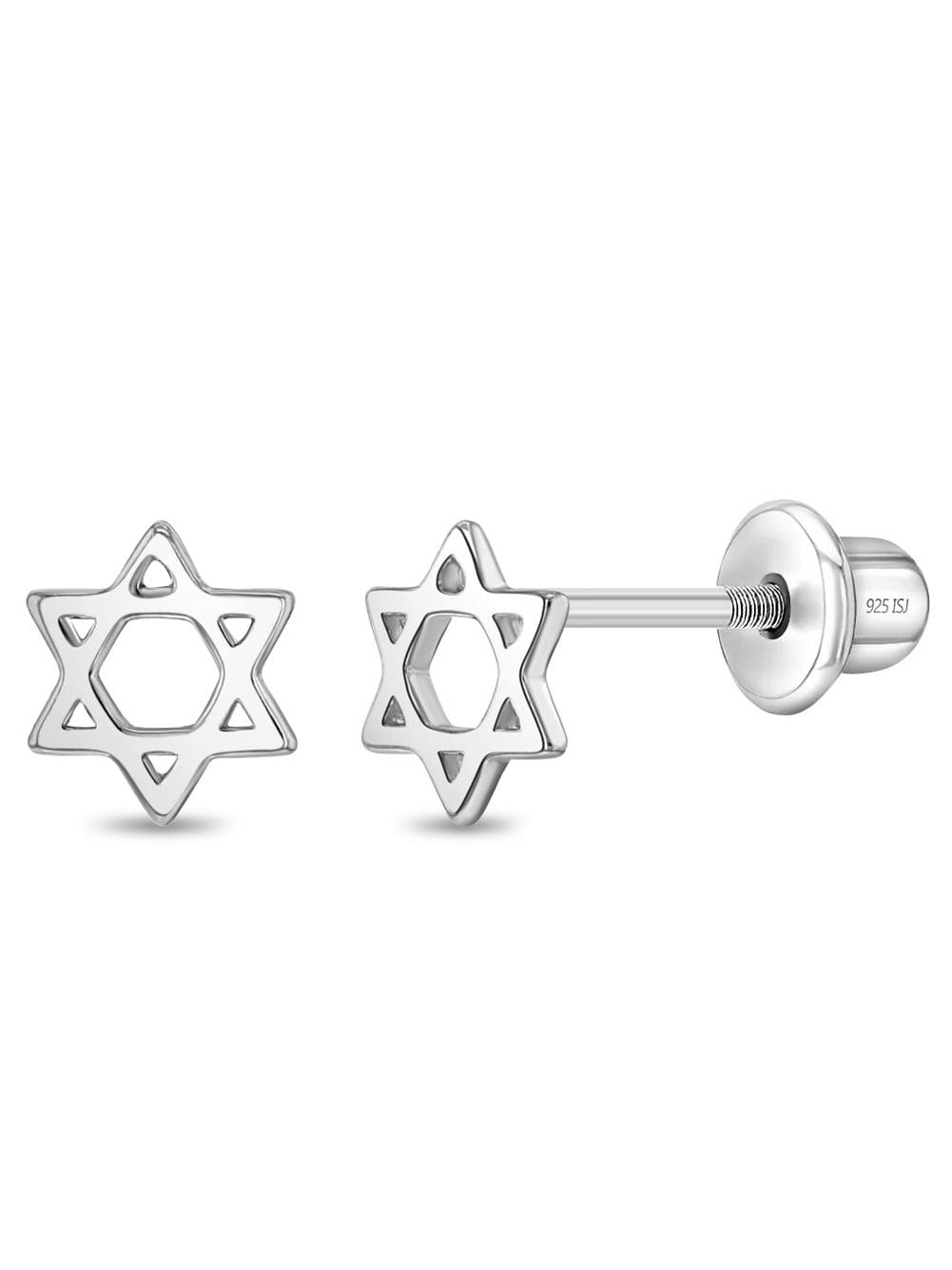 Star of David Kids / Children's / Girls Earrings Screw Back - Sterling Silver