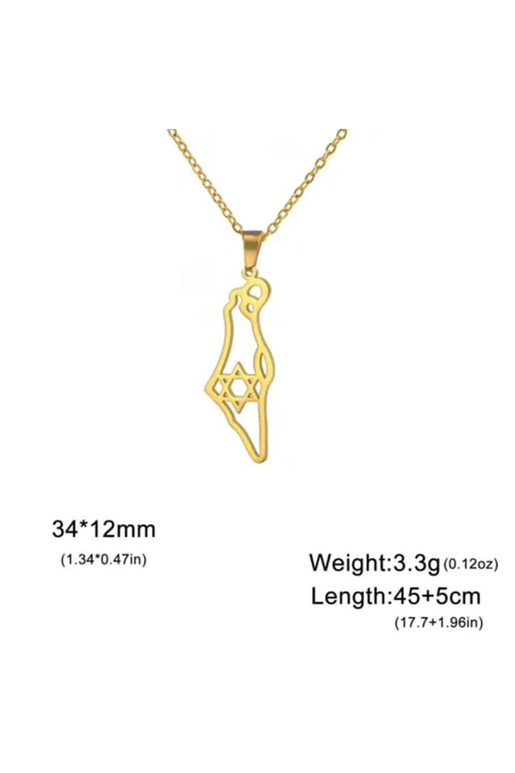 Star of David Map Pendant Necklace Stainless Steel Jewelry