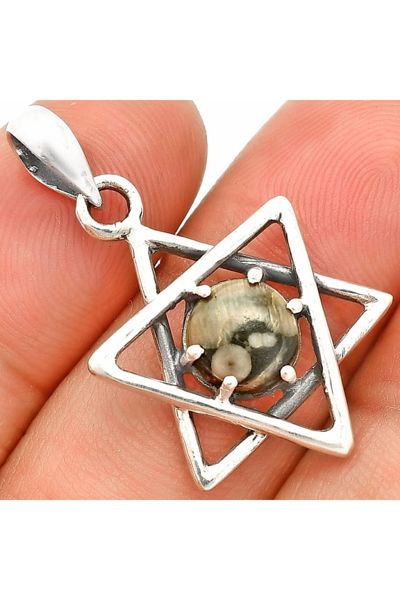 Star of David - Natural Crinoid Fossil Coral 925 Silver Pendant Jewelry P-1004 SDP150022