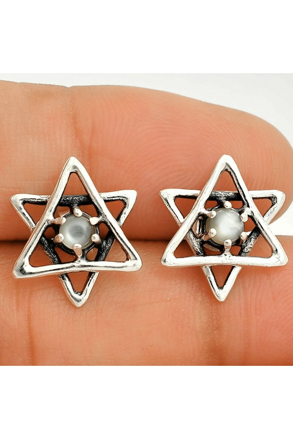 Star of David - Natural Gray Moonstone Stud 925 Silver Earrings Jewelry E-1024 SDE84449