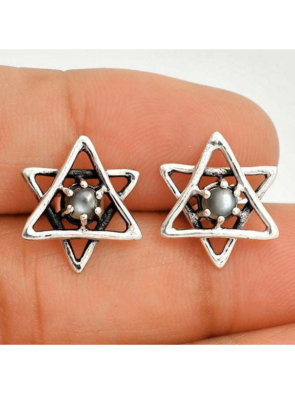 Star of David - Natural Gray Moonstone Stud 925 Silver Earrings Jewelry E-1024 SDE84451