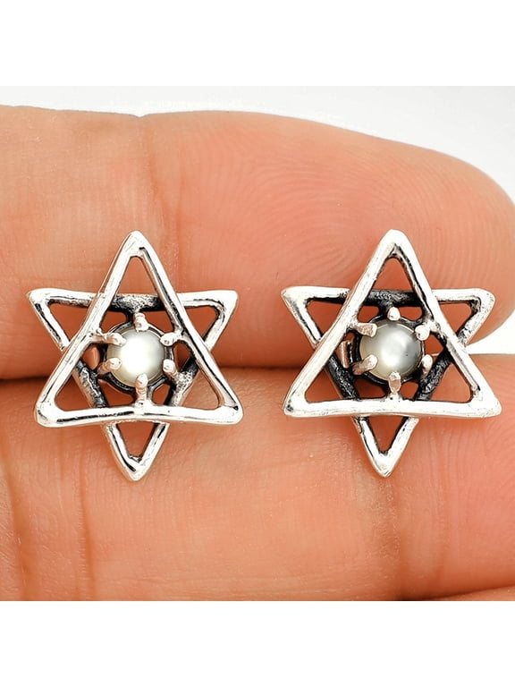 Star of David - Natural Gray Moonstone Stud 925 Silver Earrings Jewelry E-1024 SDE84453