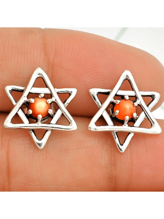 Star of David - Natural Peach Moonstone Stud 925 Silver Earrings Jewelry E-1024 SDE84430