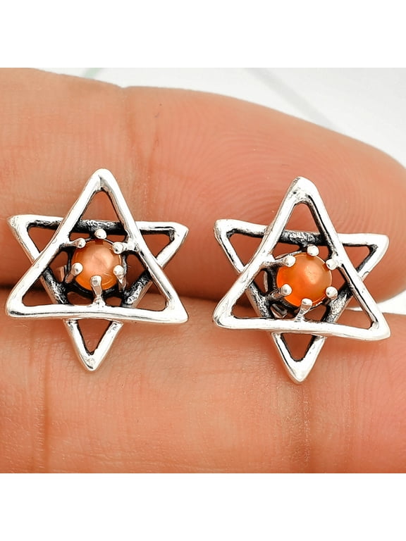 Star of David - Natural Peach Moonstone Stud 925 Silver Earrings Jewelry E-1024 SDE84434