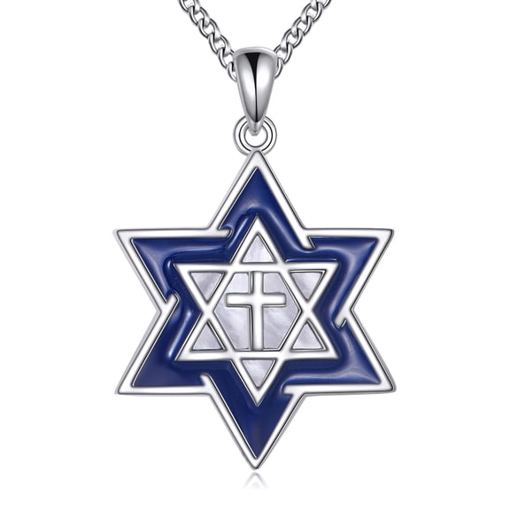 Star of David Necklace for Men 925 Sterling Silver Jewish Star Jewelry Cross Pendant Necklace Hanukkah Gifts for Women