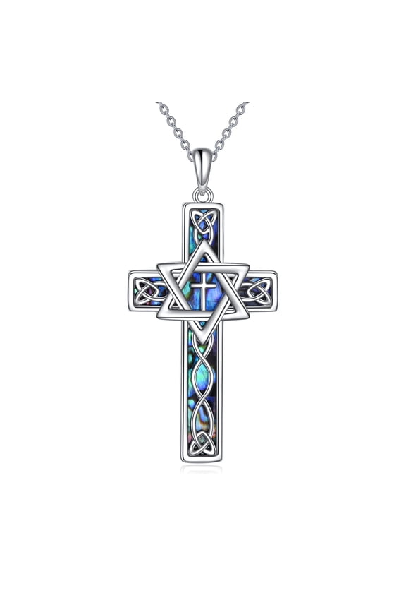 Star of David Necklaces for Women Men Sterling Silver Cross Celtic Abalone Shell Necklaces Gifts (cross)