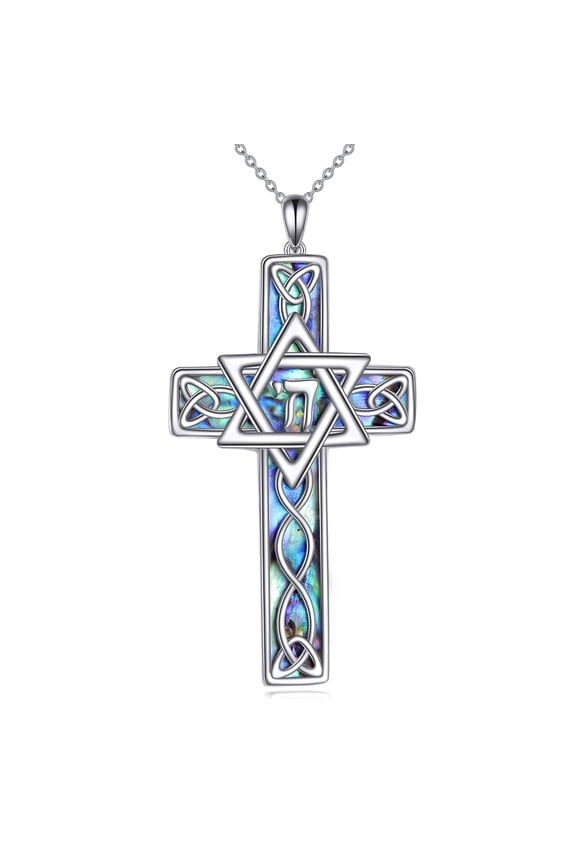 Star of David Necklaces for Women Men Sterling Silver Cross Chai Celtic Abalone Shell Necklaces Gifts (chai)