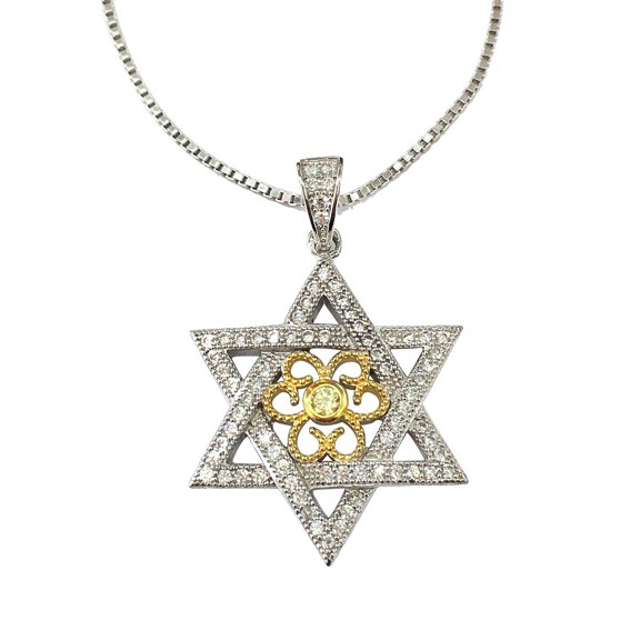 Star of David Pendant 19mm x 21mm Sterling Silver and Pure Brilliance CZ w/ Box Chain