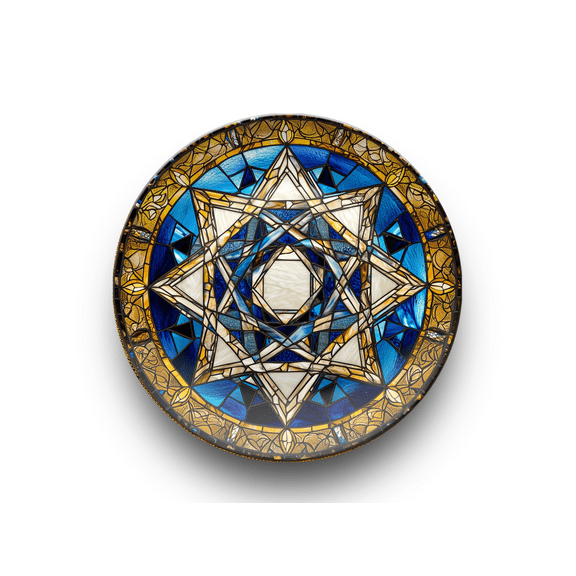 Star of David Plate Unbreakable Judaica Dish, Stained Glass Design, 10" Jewish Holiday Plate, Microwave & Dishwasher Safe, Hanukkah Gift