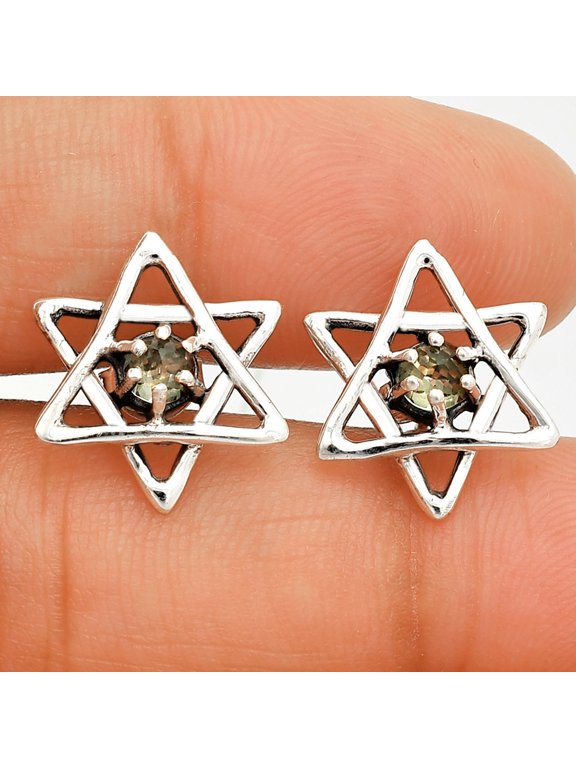 Star of David - Prasiolite (Green Amethyst) Stud 925 Silver Earrings E-1024 SDE84480