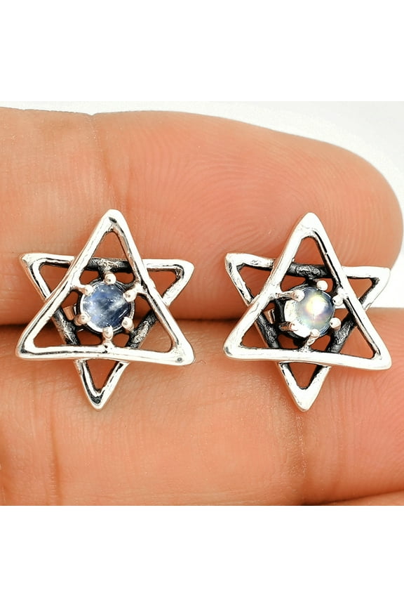 Star of David - Rainbow Moonstone Stud 925 Silver Earrings Jewelry E-1024 SDE84439