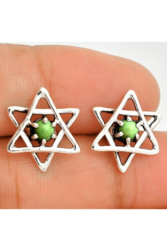 Star of David - Rare Turquoise Nevada Aztec Mt Stud 925 Silver Earrings E-1024 SDE84465