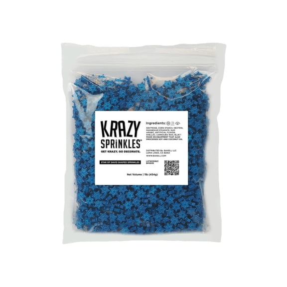 Krazy Sprinkles - Edible Star of David Shapes - Bold Cake Decoration, 1lb Bag