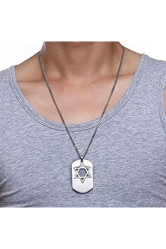 Star of David Shield Necklace Men,Six Pointed Star Estrella De David Amulet Necklace for Men