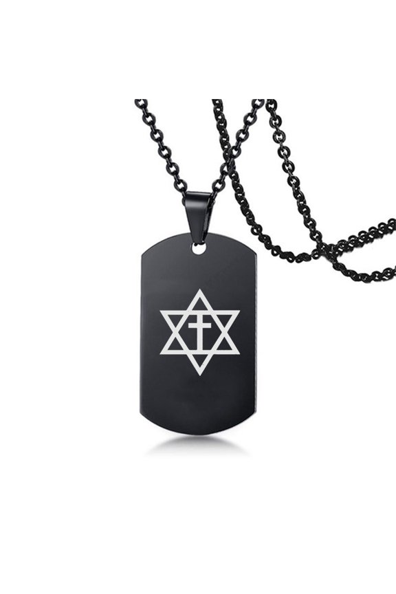 Star of David with Cross Pendant Stainless Steel Hexagram Magen David Star Protection Symbol Necklace Jewish Amulet Jewelry from Israel, Black