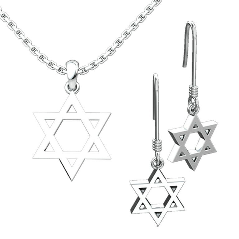 Star of David with Cross Set: Sterling Silver Pendant and