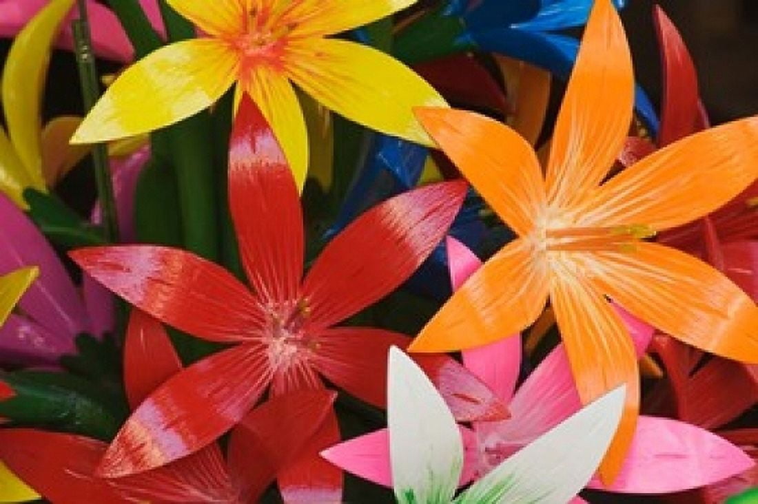 Star shaped carved wooden flowers at market Bo Sang Chiang Mai Thailand Canvas Art - Adam Jones DanitaDelimont (36 x 24)
