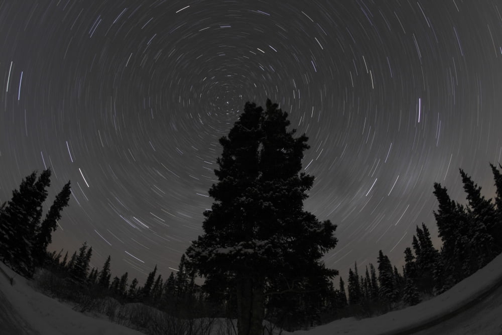 Star trails and Milky Way Canvas Art - Yuichi TakasakaStocktrek Images (35 x 23)