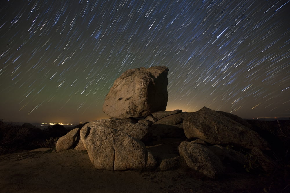 Star trails and large boulders Anza Borrego Desert State Park California Canvas Art - Dan BarrStocktrek Images (18 x 12)