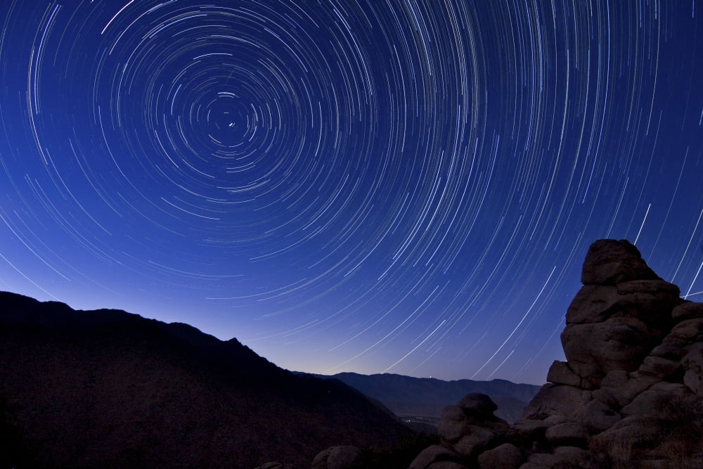 Star trails from a vista in Anza Borrego Desert State Park California Canvas Art - Dan BarrStocktrek Images (35 x 23)