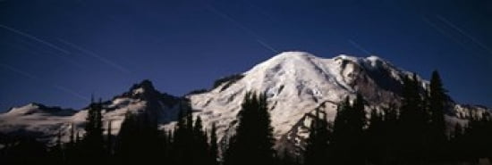 Star trails over mountains Mt Rainier Washington State USA Canvas Art - Panoramic Images (36 x 12)