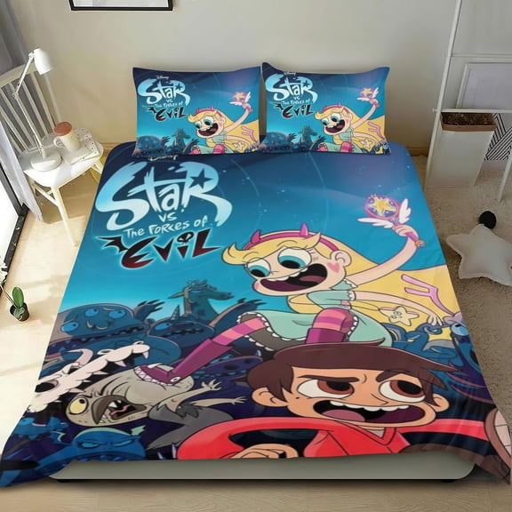 Star vs. the Forces of Evil Themed Bed Sheet Set Three Piece Set 53x79 In ches Comfortable And Skin Friendly Unique Design Creating A Star Studded Night Home Decor Gifts For Family Friends fans