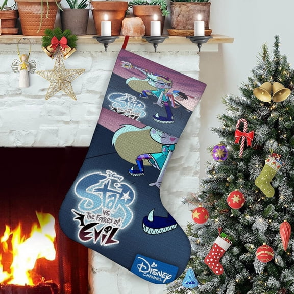 Star vs.the Forces of Evil-theme Christmas StockingsFine white linen for Stairs Fireplace Hanging Xmas Home Decor Christmas gift17.7"X12.6"(45cm32cm)