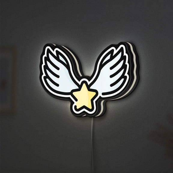 Star with Wings 3D Novelty Light Box, Musical Decor Accent for Rock Themed Rooms and Creative Studios (Height 12 inch, 30cm)