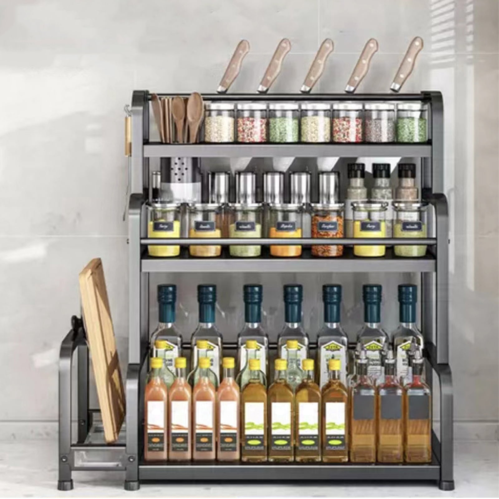Stepped Rack StarBay 3-Tier Kitchen Countertop Shelf Black Standing Spice Rack Spice ...