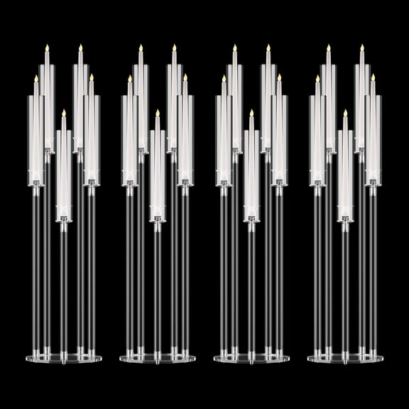 StarBay 5 arm Candelabra Acrylic 4Pcs Tall Candelabra Clear Candle Taper Candlestick Holder LED Candle for Wedding Party, Broken-resistant