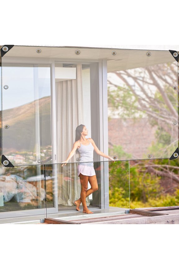 8.5x10 ft Porch Shield Outdoor Tarp Transparent Tarpaulin Roofing Panels with Metal Grommets for Balcony Garden, Patio, Double Layer