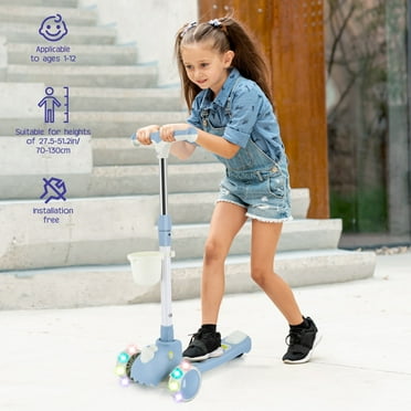 StarBay Blue Toddler Scooter Micro Scooter 4 Gears Adjustable Foldable Travel Scooter Kid Kick Scooter With LED Lights