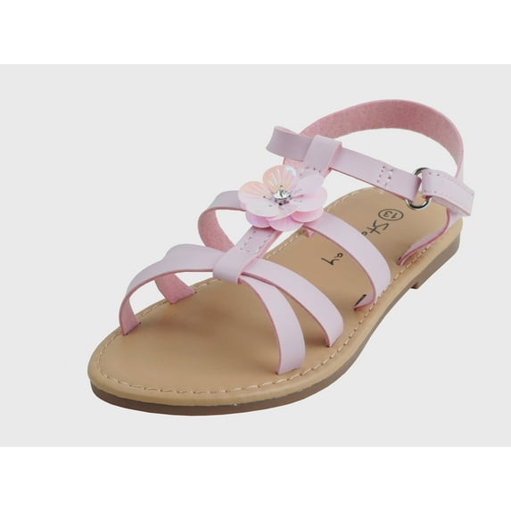 StarBay Girl's Child's Flower PU upper X Strap Open toe comfy Flat Sandals