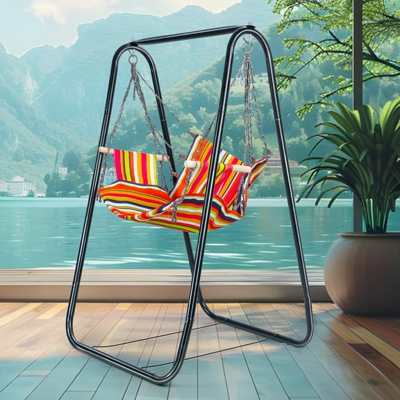 StarBay Portable Metal Swing Stand Hammock Chair with Stand for Indoor Outdoor Patio Yard, Colorful Swing, A-shaped Frame, Anti-deformed