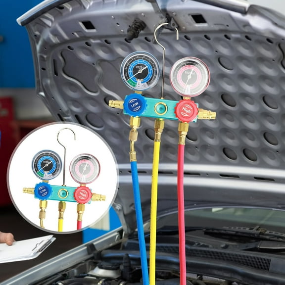 StarBay R1234YF Refrigerant Recharge Kit Air Conditioning Aluminum Manifold Gauge Set, Hanging Hook