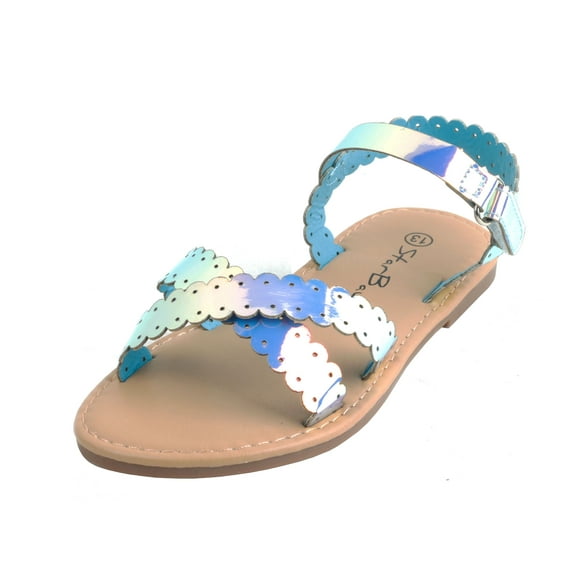 StarBay Teen Girl's Child's Metallic PU upper X Strap Open toe comfy Flat Sandals