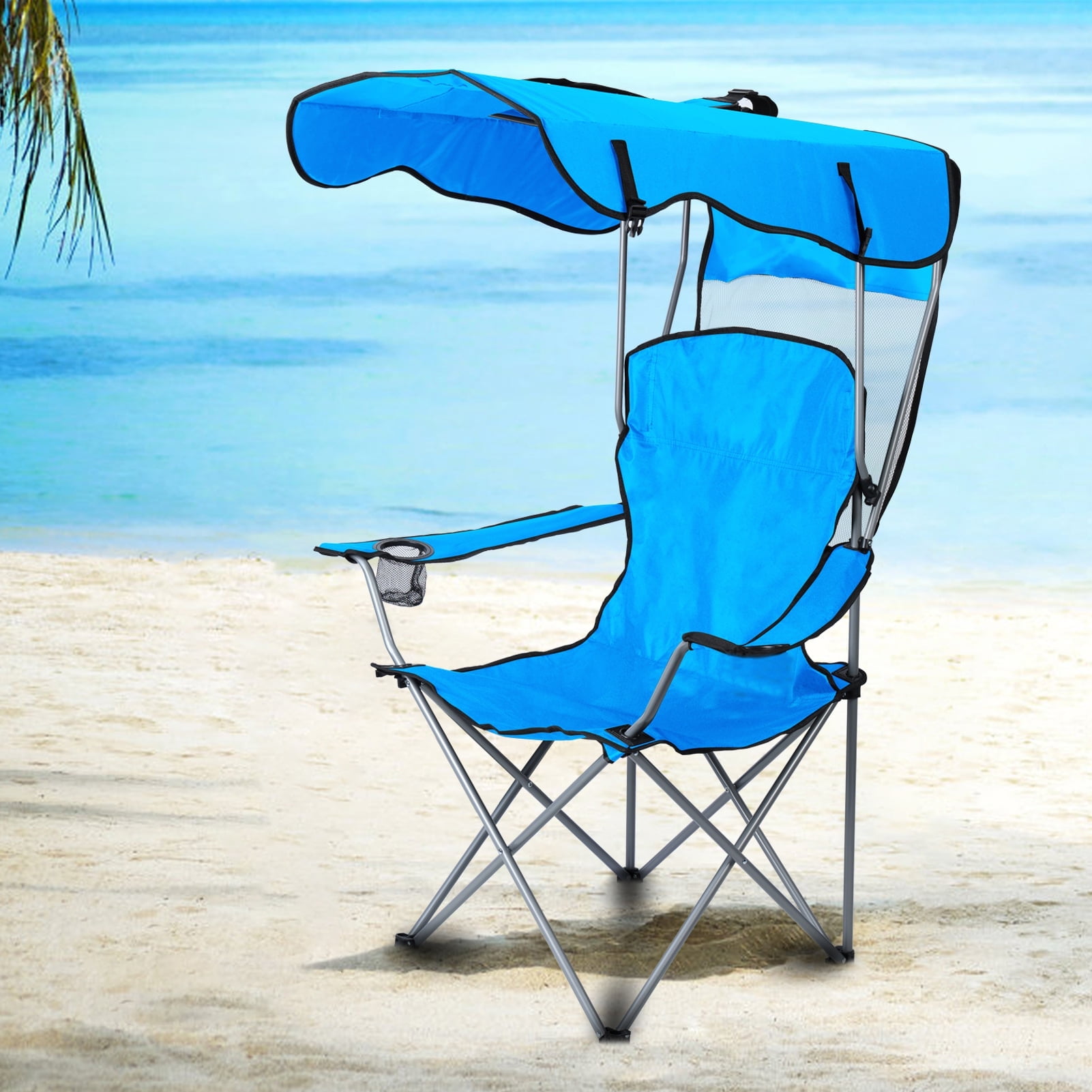 Canopy Chair with Fan Folding Chair with Retractable UPF 50 Shade Canopy Cup Holder Side Pocket for Camping Beach Tailgates and Fishing Support 330 LBS Walmart