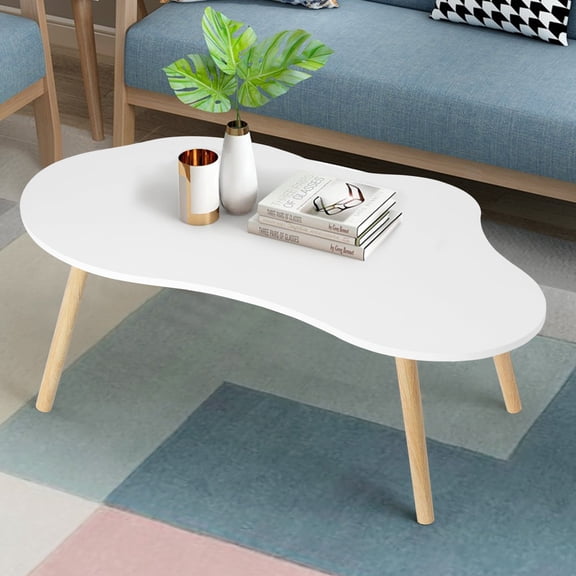 StarBay White Floor Desk Little Table Living Room Mid Century Modern Tea Table with Cloud Shape, Solid Legs, Strong Load-bearing