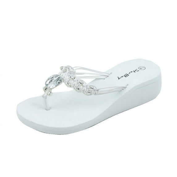 StarBay Women's Beaded Pearl Strap Wedge Sandals